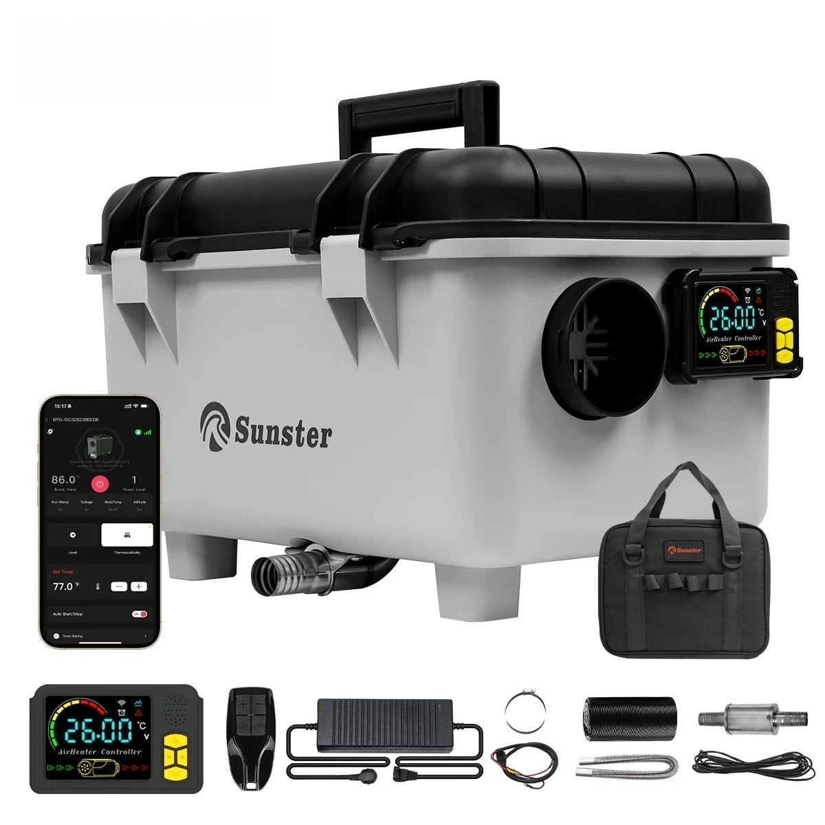 TB30 8KW Dieselvärmare 12V/24V/220V med LCD, Bluetooth & Ventilation – Bil, Lastbil, Garage