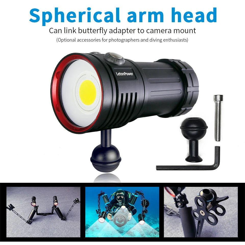 LetonPower Sealion Dyklampa 22800 Lumen – Uppladdningsbar Undervattenslampa 100m Vattentät