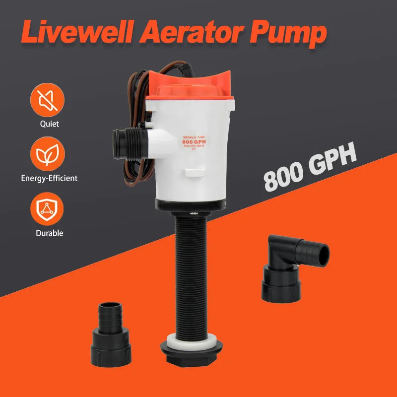 12V 800GPH Marin Livewell Pump - Nedsänkbar Aerator för Baitbehållare