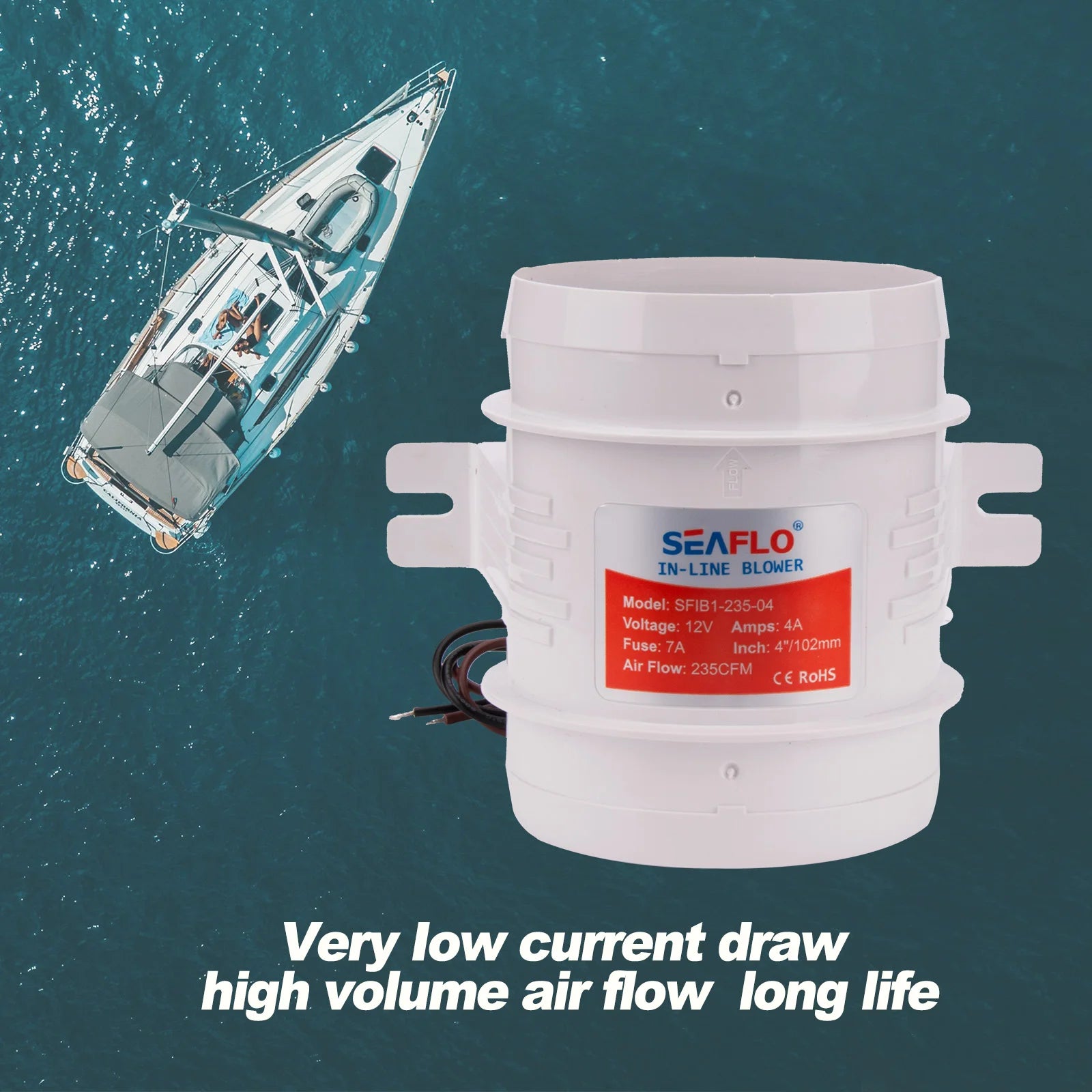 12V Marin Inline Fläkt 4'' Motorrum Avgasfläkt 235CFM Båt Länspump Ventilation