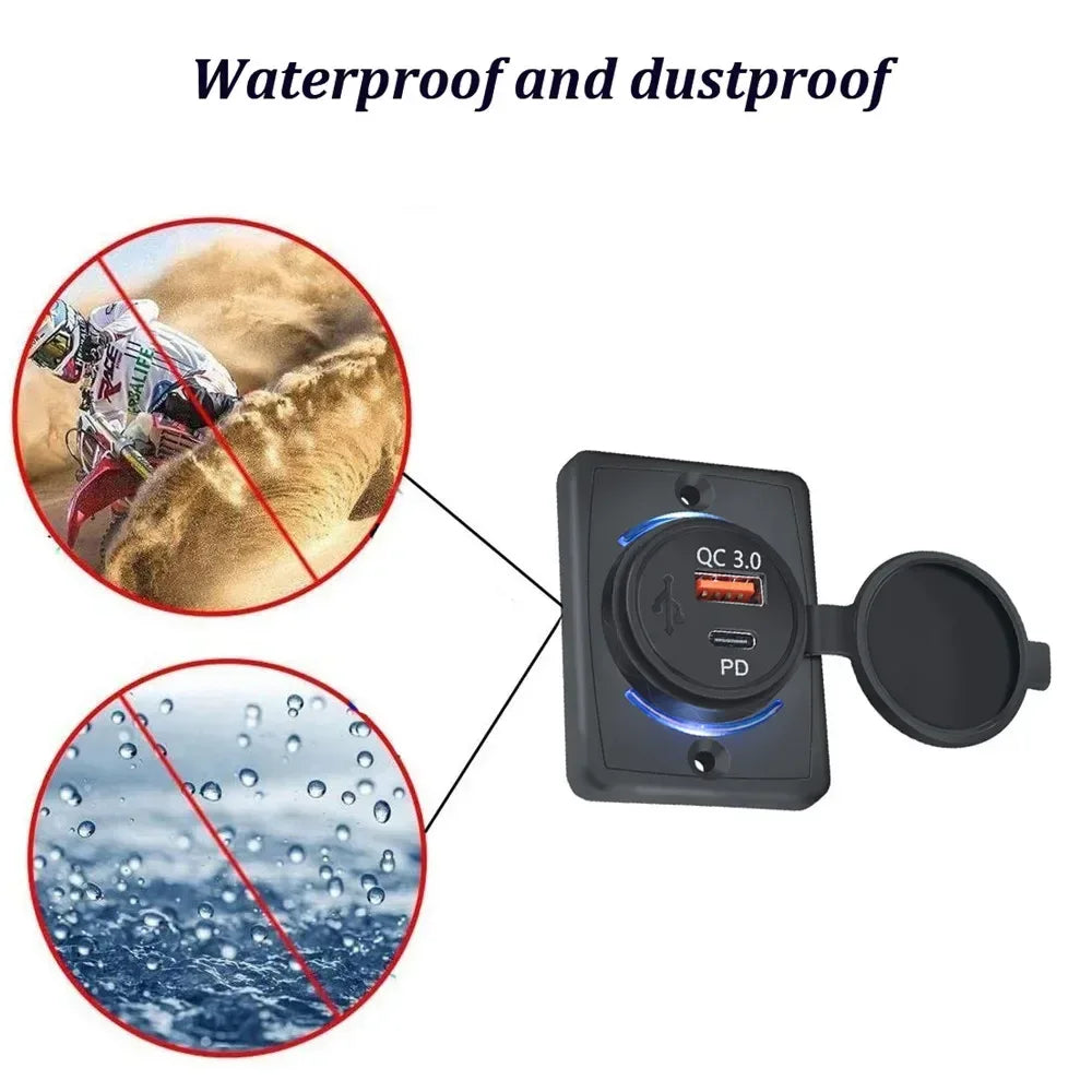 USB Snabbladdare för Bil 38W QC3.0 + PD med LED-belysning