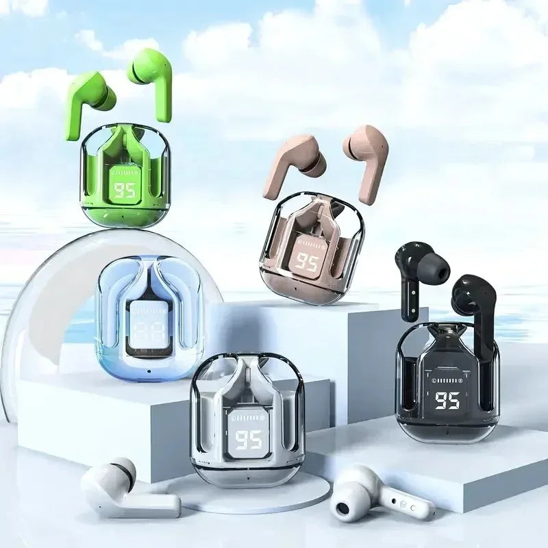 Original T2 Trådlösa Bluetooth Hörlurar - Transparent HIFI Stereo med LED Batteriindikator.