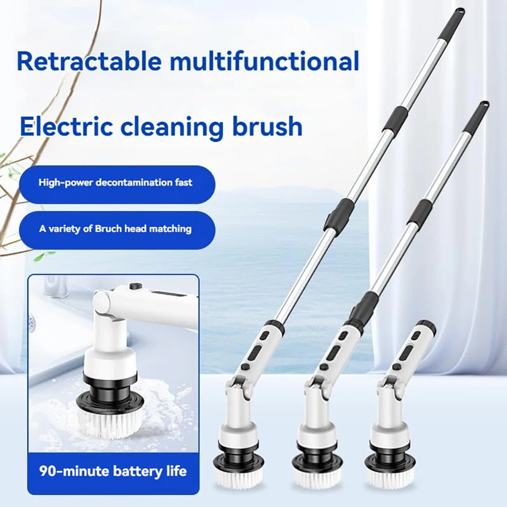 Trådlös Elektrisk Skrubber med 9 Utbytbara Huvuden – Dubbel Hastighet för Badrum & Hem