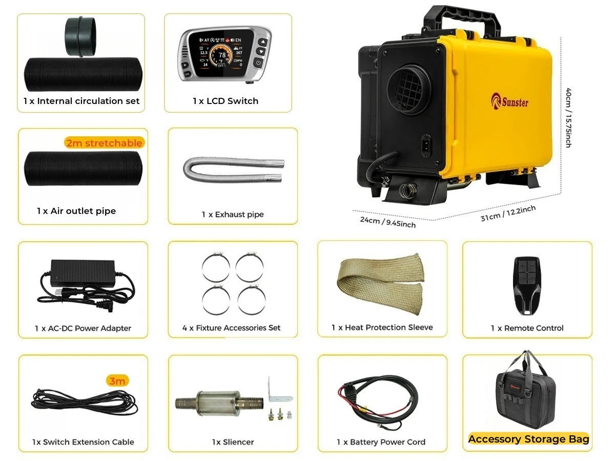 8KW Dieselvärmare 12V/220V med Bluetooth & Intern Cirkulation – Bil, Husbil, Tält