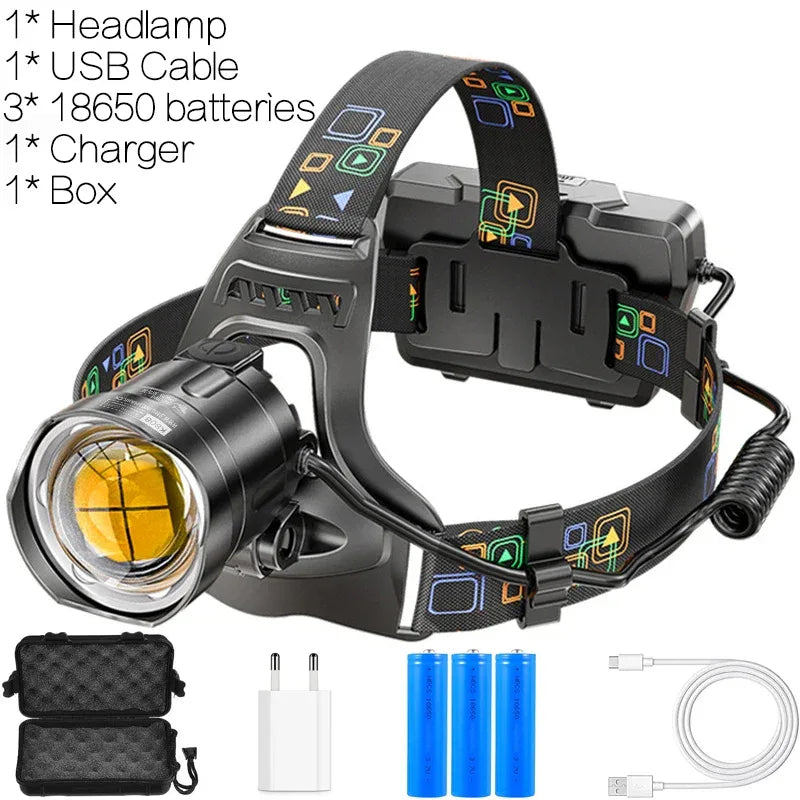 Kraftfull LED Pannlampa XHP100 - USB Laddningsbar Vattentät Ficklampa Package C