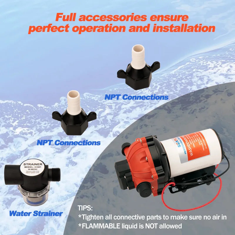5.0 GPM 70PSI Marin Spolpump Kit 12V | Kraftfull Membranpump för Båtar