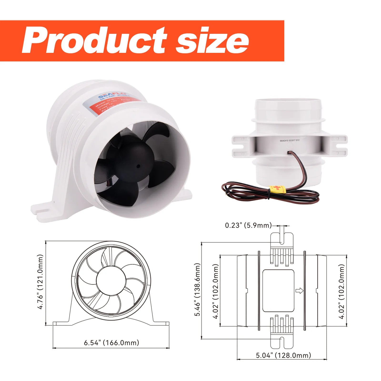 12V Marin Inline Fläkt 4'' Motorrum Avgasfläkt 235CFM Båt Länspump Ventilation