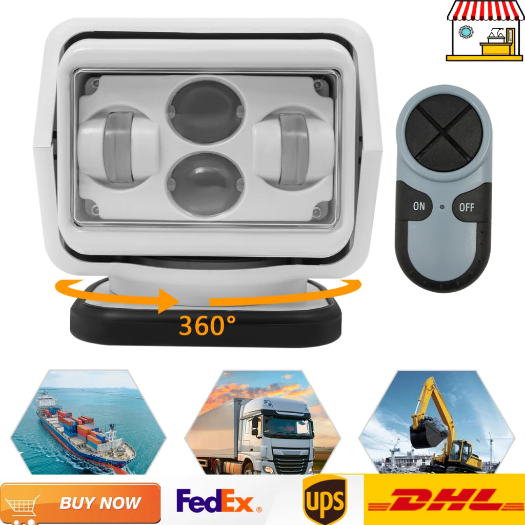 9-32V 60W 8000LM Remote Control IP67 Grade Marine Search Light| Portable 360 Degree Rotating Boat Spotlight .