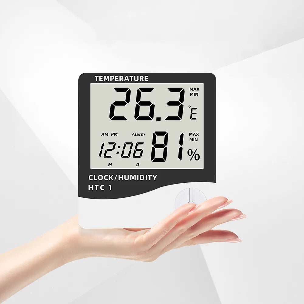Digital Termometer & Hygrometer HTC-1 - LCD Väderstation med Klocka