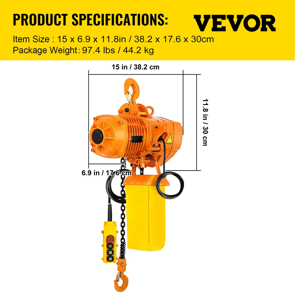 Elektrisk Kedjetalja 1000 kg - 4m Lyfthöjd Enfas Lyftvinsch G80 2200 lbs