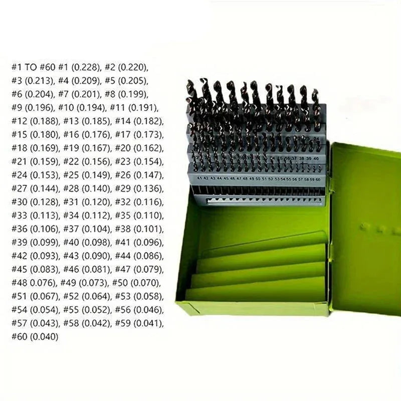 Borrset 60 Delar - Höghastighetsstål HSS Spiralborr för Metall, Trä & Plast