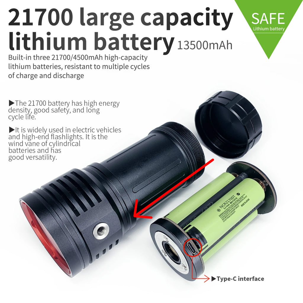 LetonPower Sealion Dyklampa 22800 Lumen – Uppladdningsbar Undervattenslampa 100m Vattentät