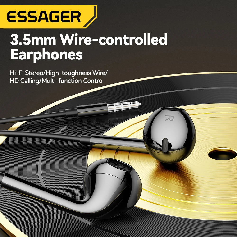 Essager Sport Hörlurar 3.5mm - Trådbundna In-Ear Headset med Mikrofon & In-line Kontroll