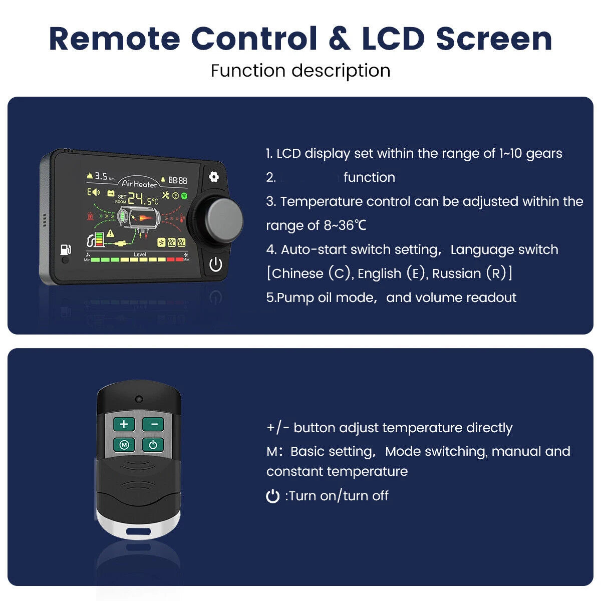 LCD Display och Fjärrkontroll för Dieselvärmare 12V/24V - Komplett Set med Bluetooth
