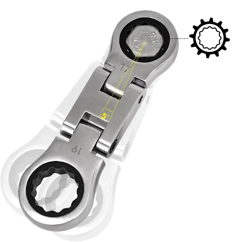 Kompakt Spärrskiftnyckel Set - Flexibelt Huvud 8-19mm - 5 Delar