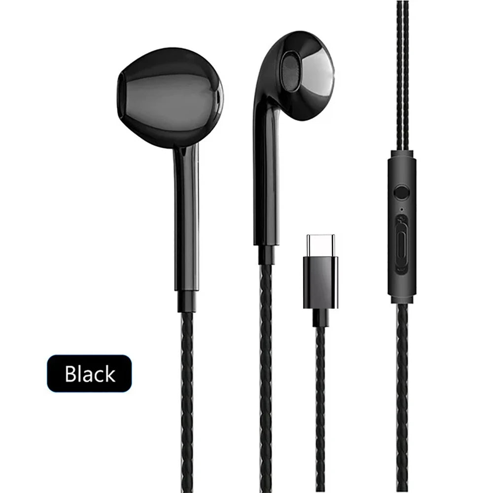 Trådbundna USB-C Hörlurar med Mikrofon - Stereo In-Ear Headset för Gaming & Musik