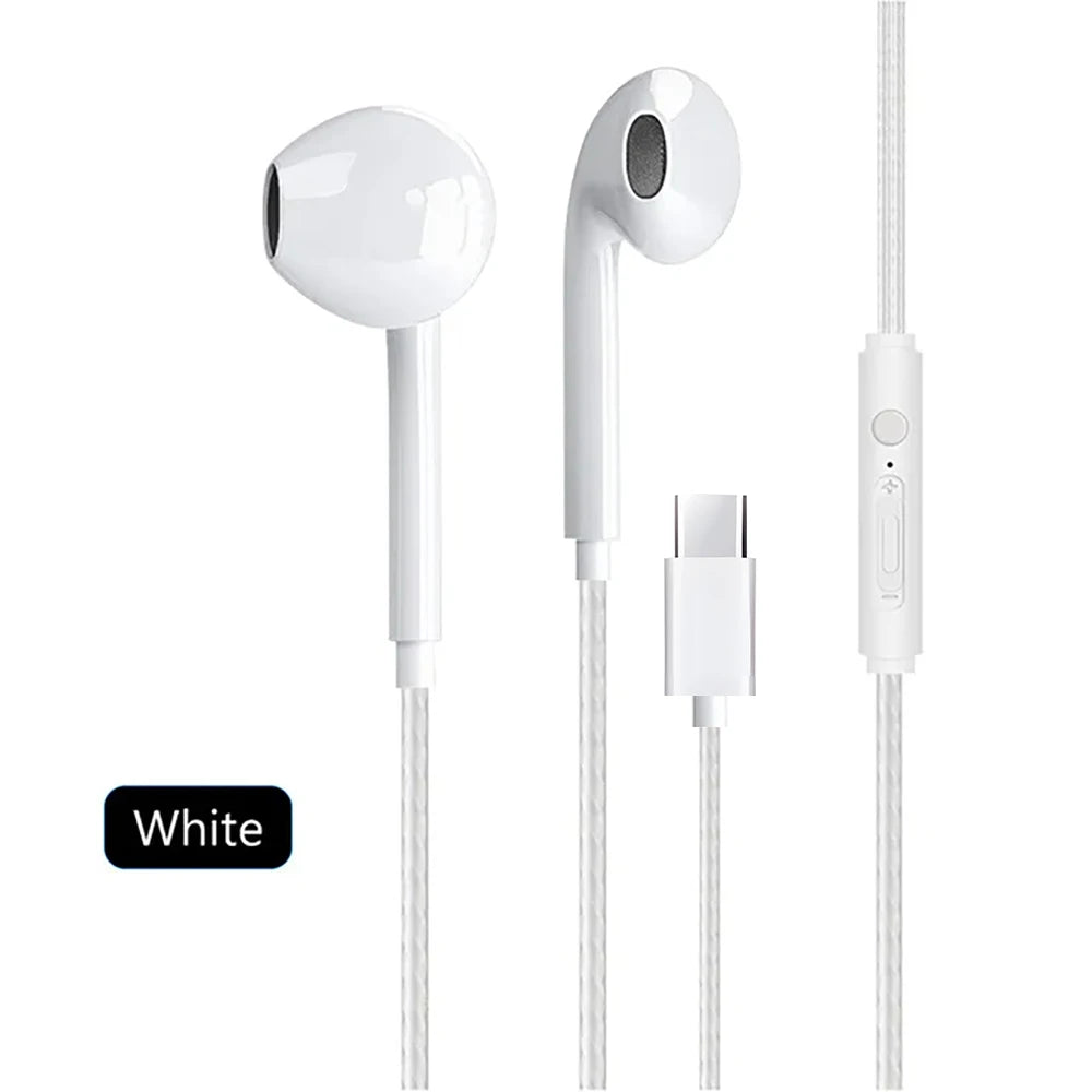 Trådbundna USB-C Hörlurar med Mikrofon - Stereo In-Ear Headset för Gaming & Musik Type C vit