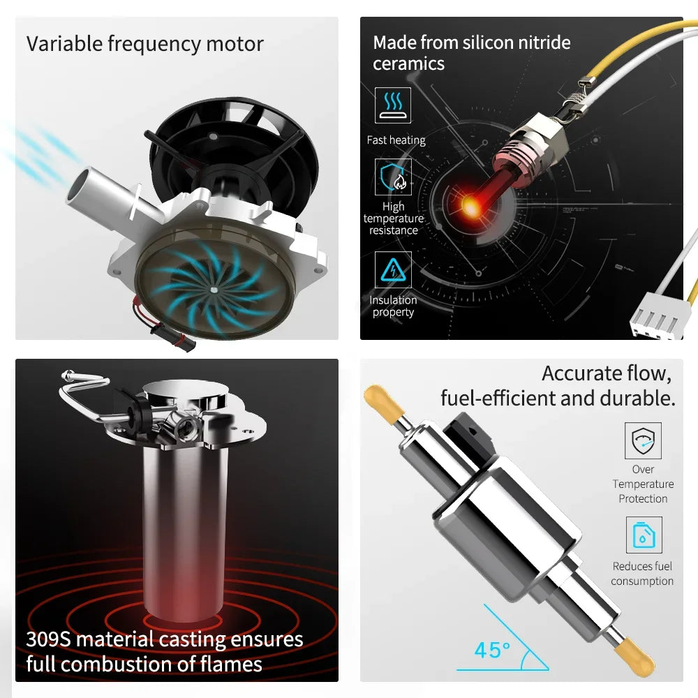 FDIK 5KW Dieselvärmare 12V/24V med Bluetooth-app – Aluminiumskal för Bil, Lastbil, Båt & Husbil