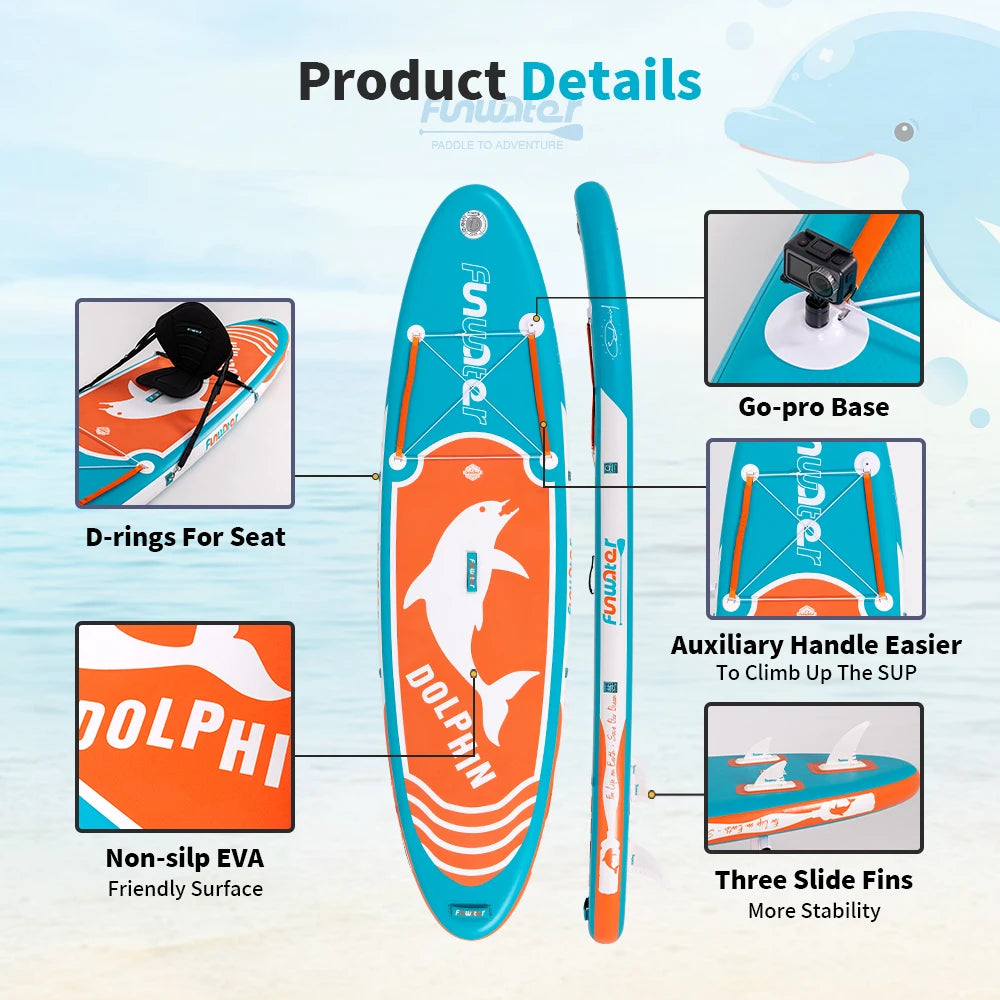 FunWater SUPFW08C Orange Dolphin Paddleboard med Kajaksits - Komplett SUP-paket