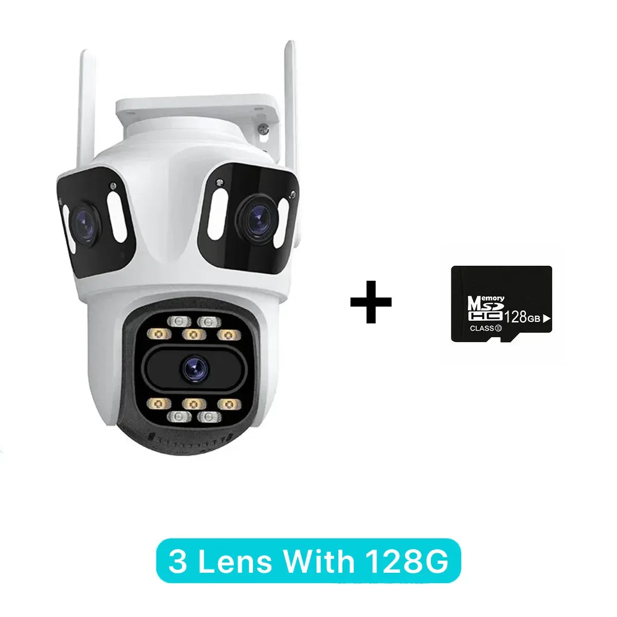 Trippel-Lins PTZ IP-Kamera Utomhus - HD WiFi Säkerhetskamera med Auto-Tracking 3 Lens With 128G
