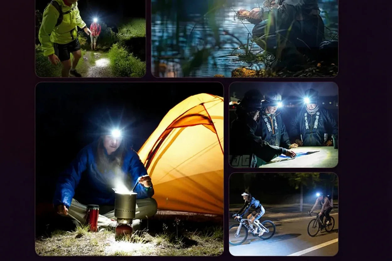 LED Pannlampa med Rörelsesensor - Uppladdningsbar Huvudlampa för Utomhusbruk.