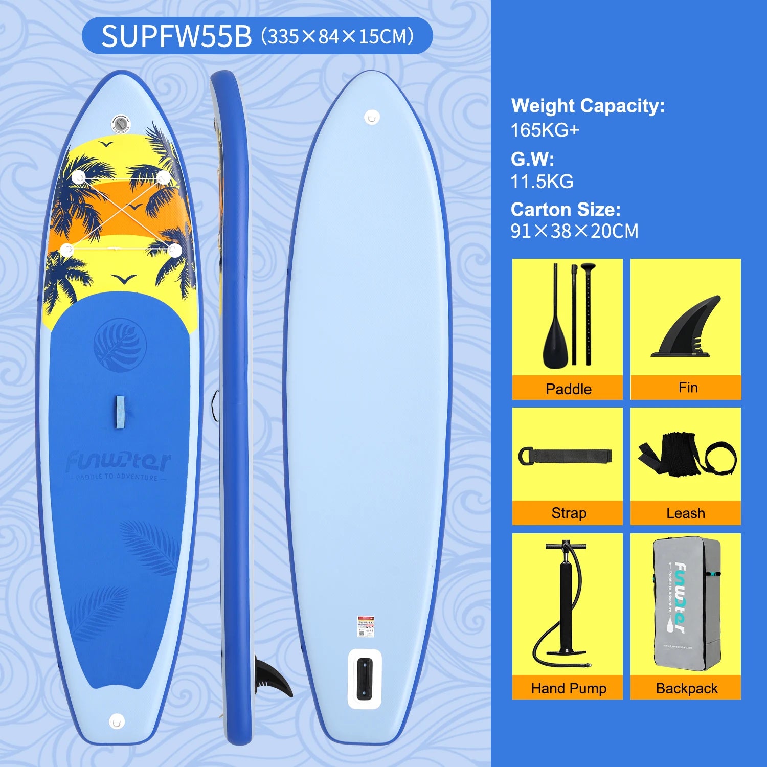 FunWater Uppblåsbar Paddleboard – Komplett Kit med Torrbag SUPFW55B Polen