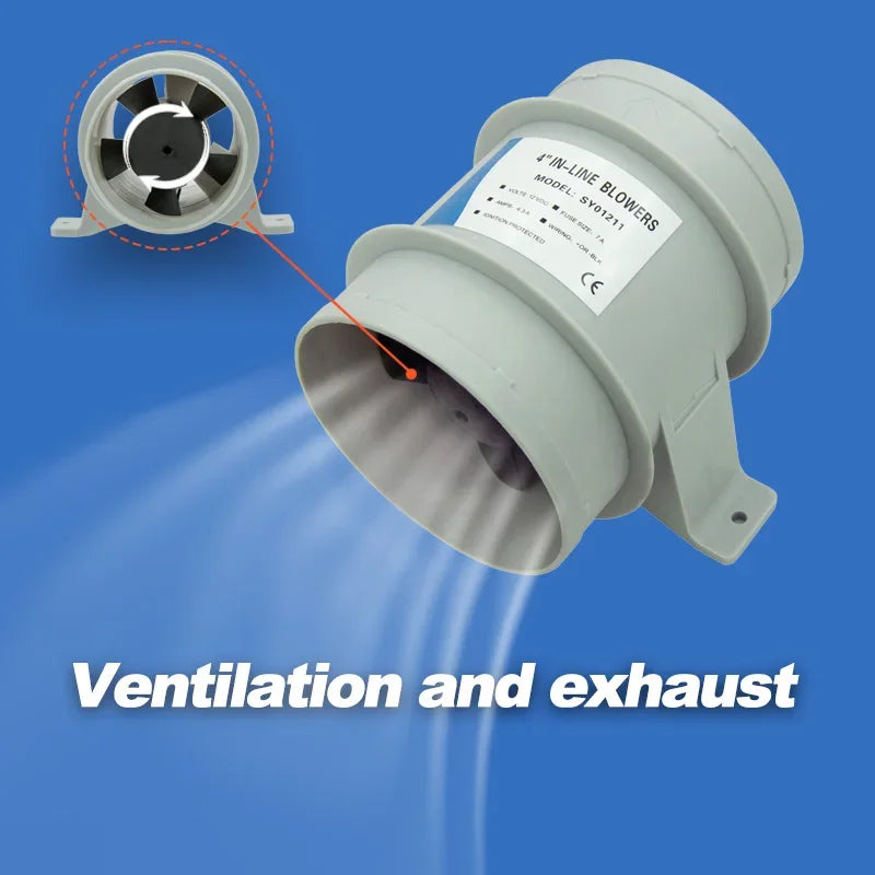 Länsfläkt 12V 4" In-Line 235CFM - Marin Båtfläkt för Motorrum och Kabytt Ventilation
