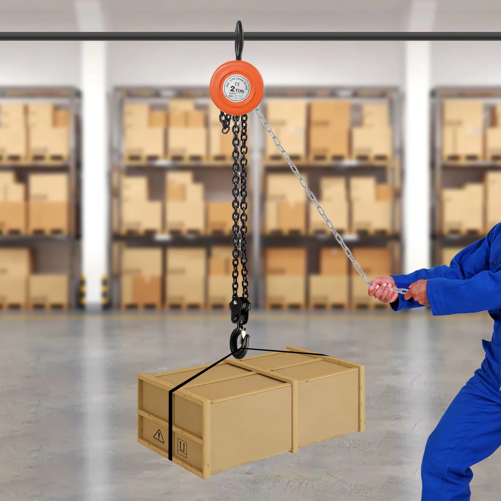 Manuell kedjetelfer med lyftkapacitet upp till 2 ton. Tillverkad av slitstarkt manganstål med roterande krok för säker och stabil lyftning. Perfekt för verkstäder, garage, lager och industriellt bruk .