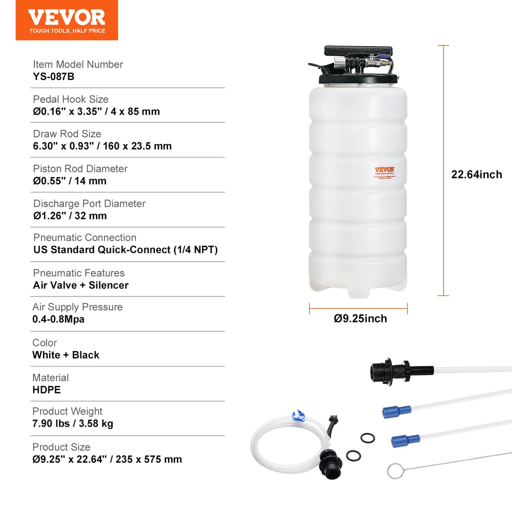 Oljesug, manuell/tryckluftsdriven, 6.5L/15L med Sugslang 15L