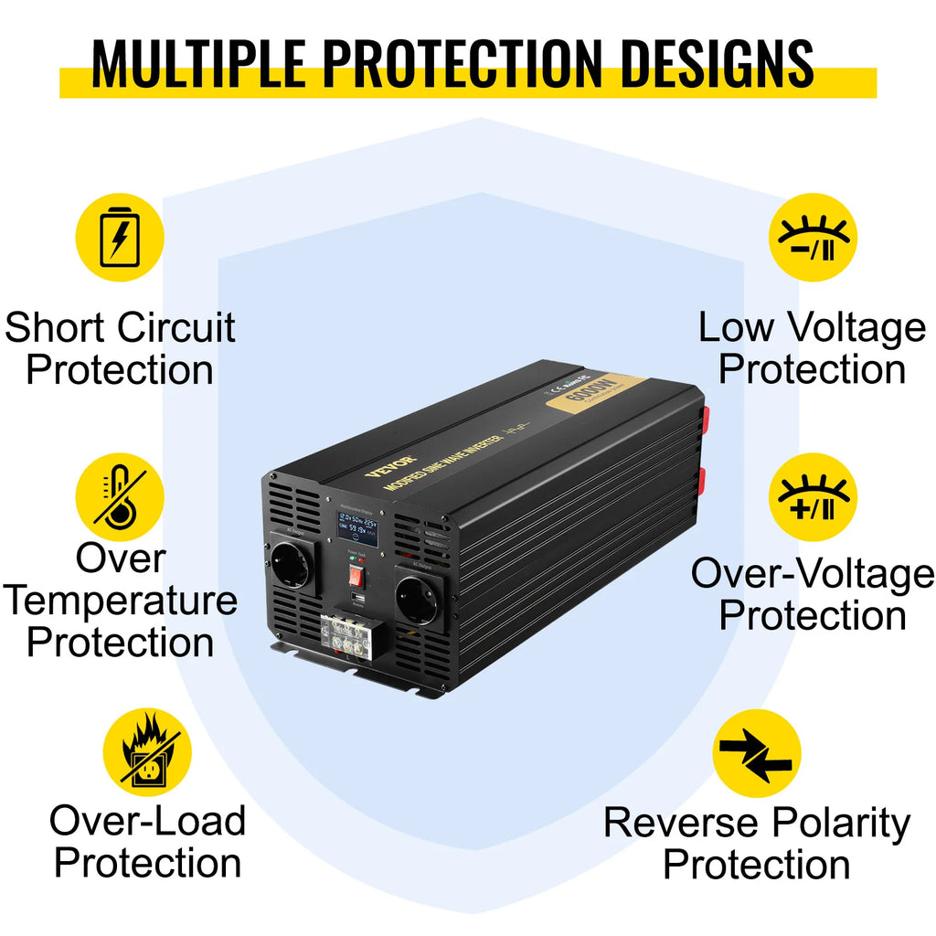 6000W Spänningsomvandlare 12V till 230V - Modifierad Sinusvåg med LCD-Display