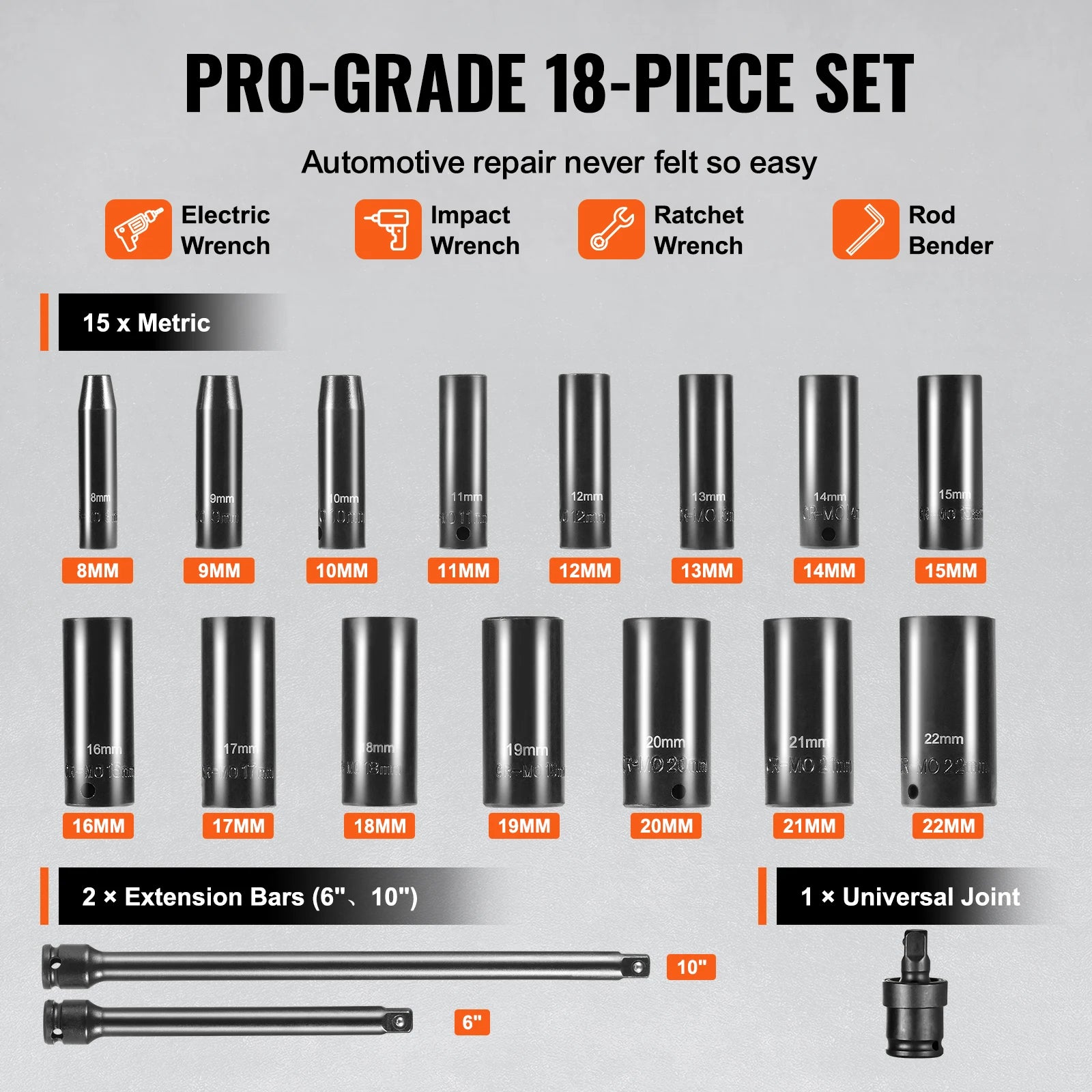 Hylssats för Slagdragare - Professionell Verktygsset CRV 18st Spanien