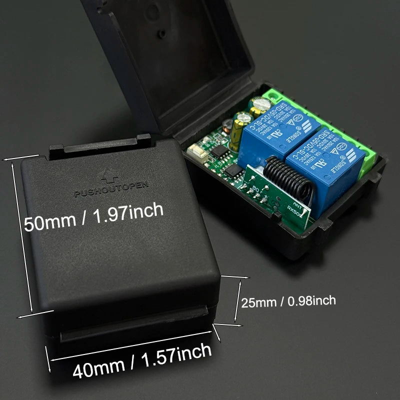 2CH RF 433MHz Fjärrkontroll Relämottagare 6-30V 85-250V för Garageport, Belysning, LED, Motor