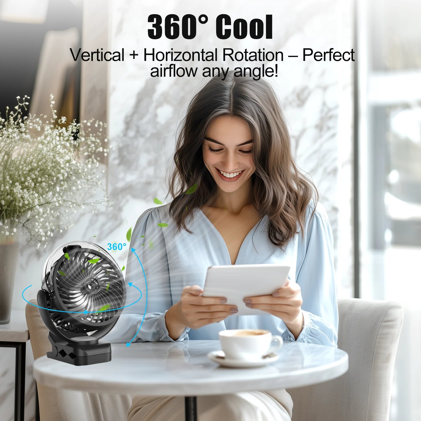 Portable Clip-on Mist Cooling Fan Rechargeable 3 Speed Digital Display Mini Humidifier Spray Fan Adjustable Desk Fan with 4000mA