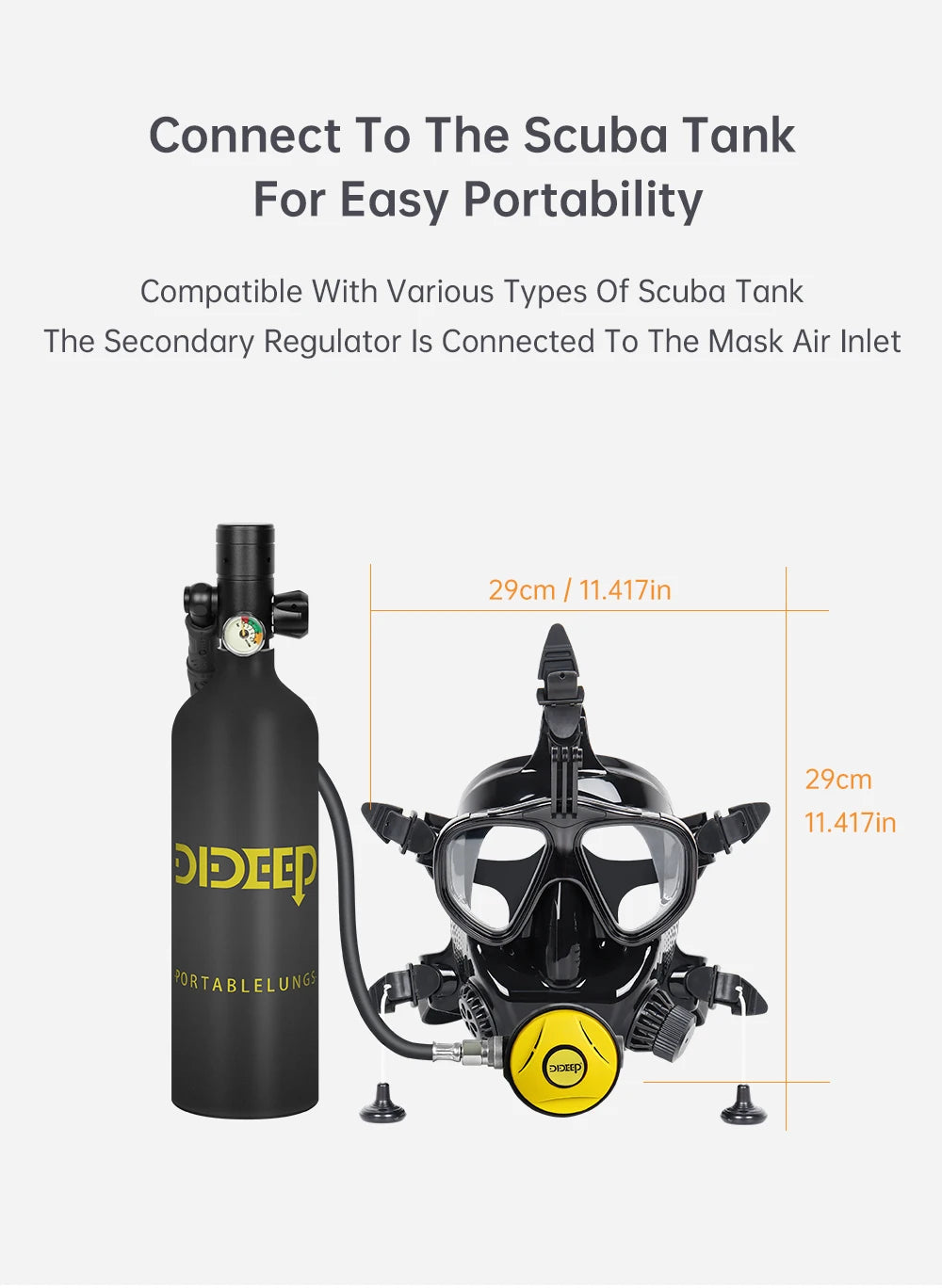 DIDEEP 1L Mini Dyktank Set med Helansiktsmask - 15-20 Min Dykutrustning