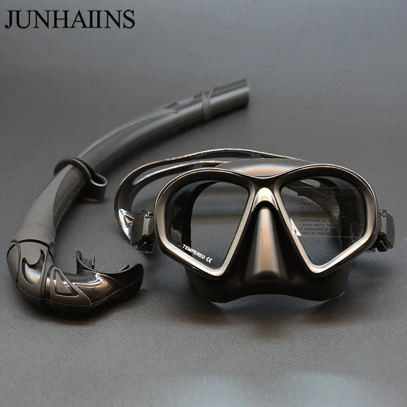 Professional Wet Low Volume Freediving Mask, Tempered Glass Freedive Mask, J-Type Diving Mask, Snorkel Set, With Camera Mount SVART SNORKEL SET