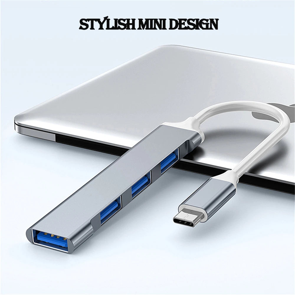 USB 3.0 Hub 4 Portar - Ultra High Speed Type-C Splitter 5Gbps - Universal Multi-Port för PC, Dator, Laptop & MacBook.
