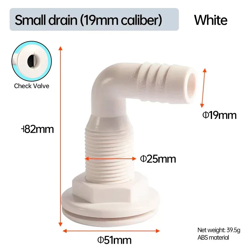 90° Marin Dränering Utlopp - Båt Länspump Avlopp small 19mm white