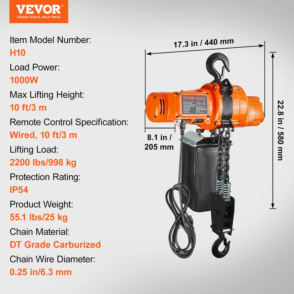 Elektrisk Kedjetalja 1000 kg - Professionell Lyftanordning med Fjärrkontroll 2200lbs