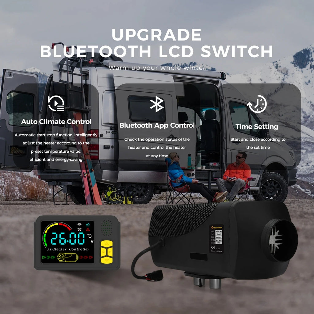 Dieselvärmare 2000W – Tyst Parkeringsvärmare 12V/24V med Bluetooth & LCD