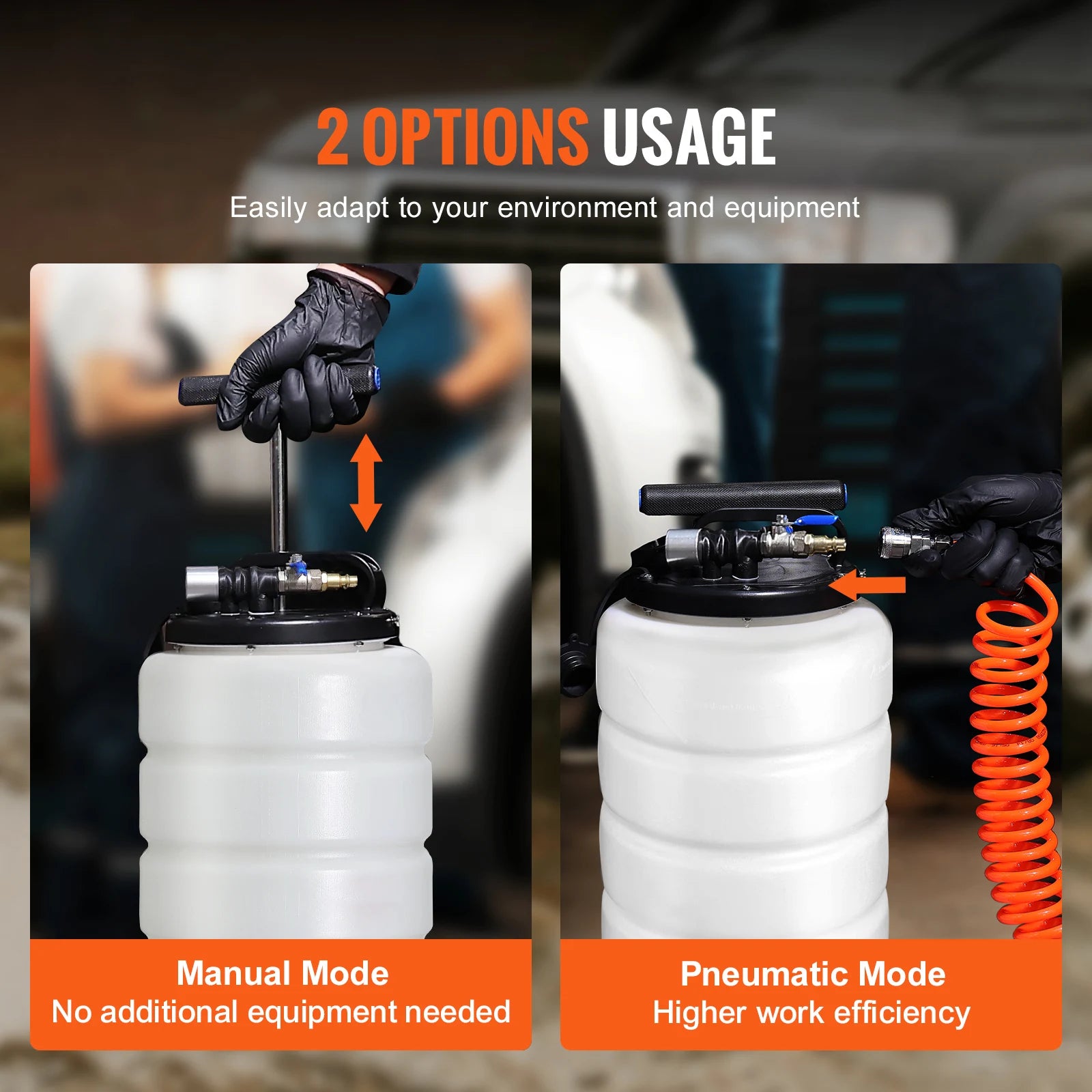 Oljesug, manuell/tryckluftsdriven, 6.5L/15L med Sugslang