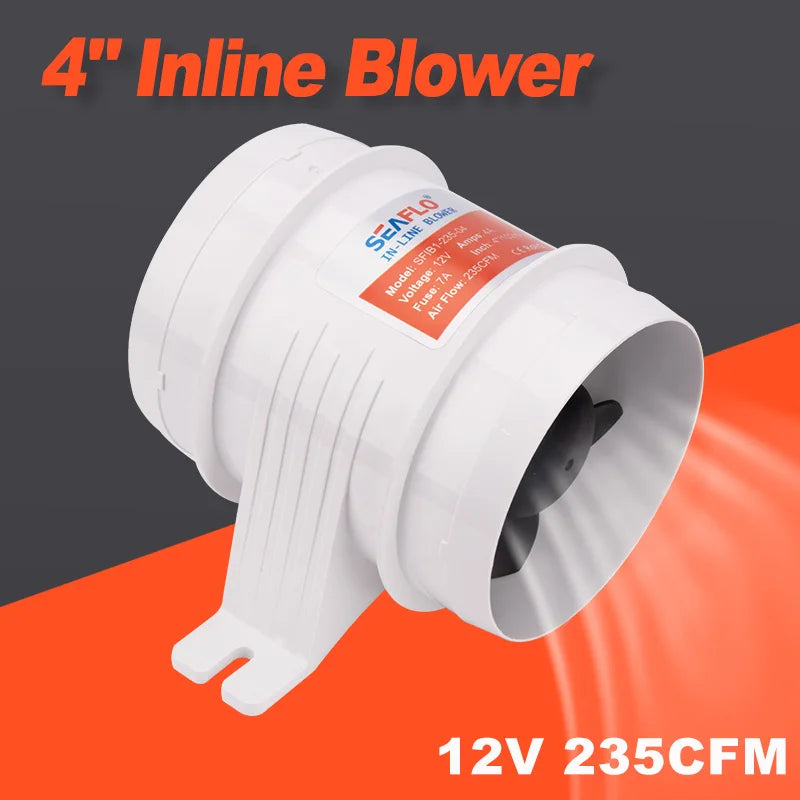 12V Marin Inline Fläkt 4'' Motorrum Avgasfläkt 235CFM Båt Länspump Ventilation
