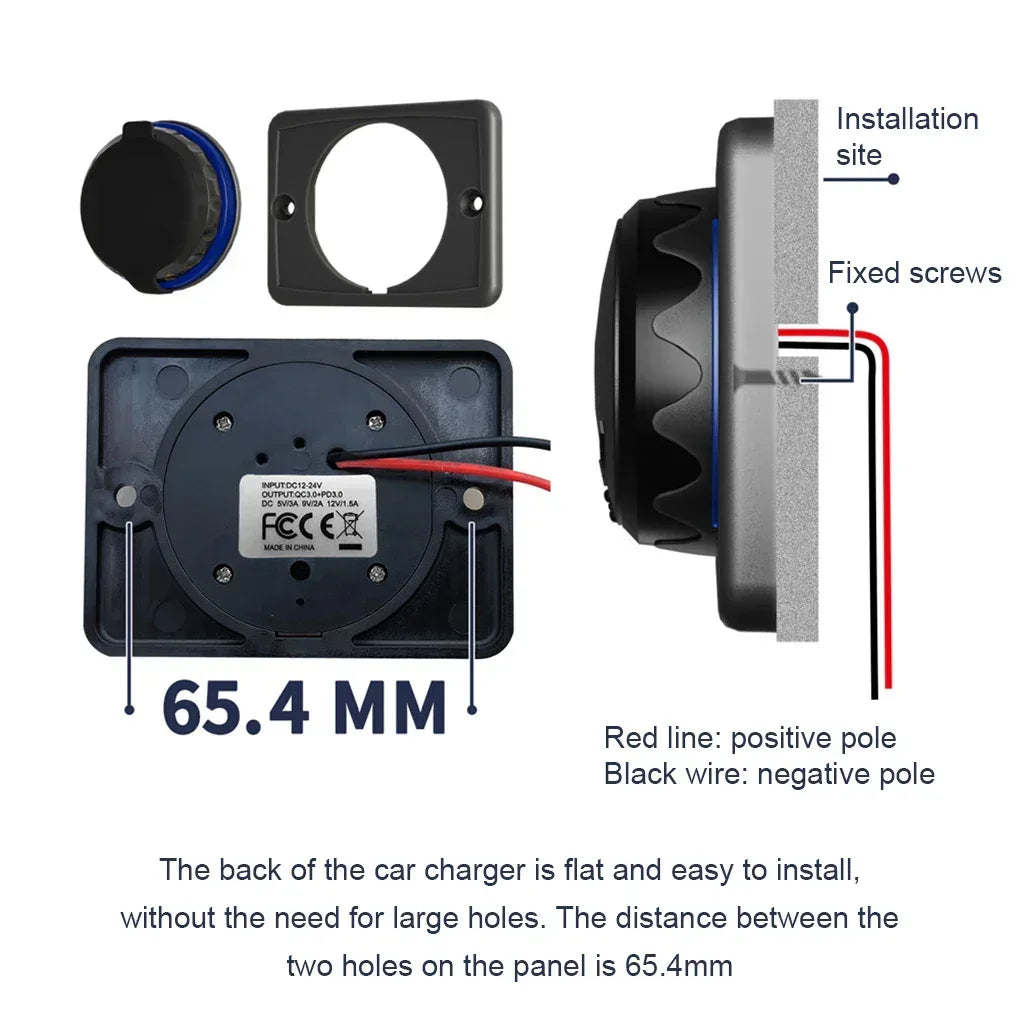 Vattentät USB-laddare för bil - Dubbel snabbladdning 12V/24V