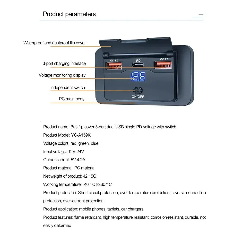 USB-laddare för bil med snabbladdning PD 20W & QC3.0