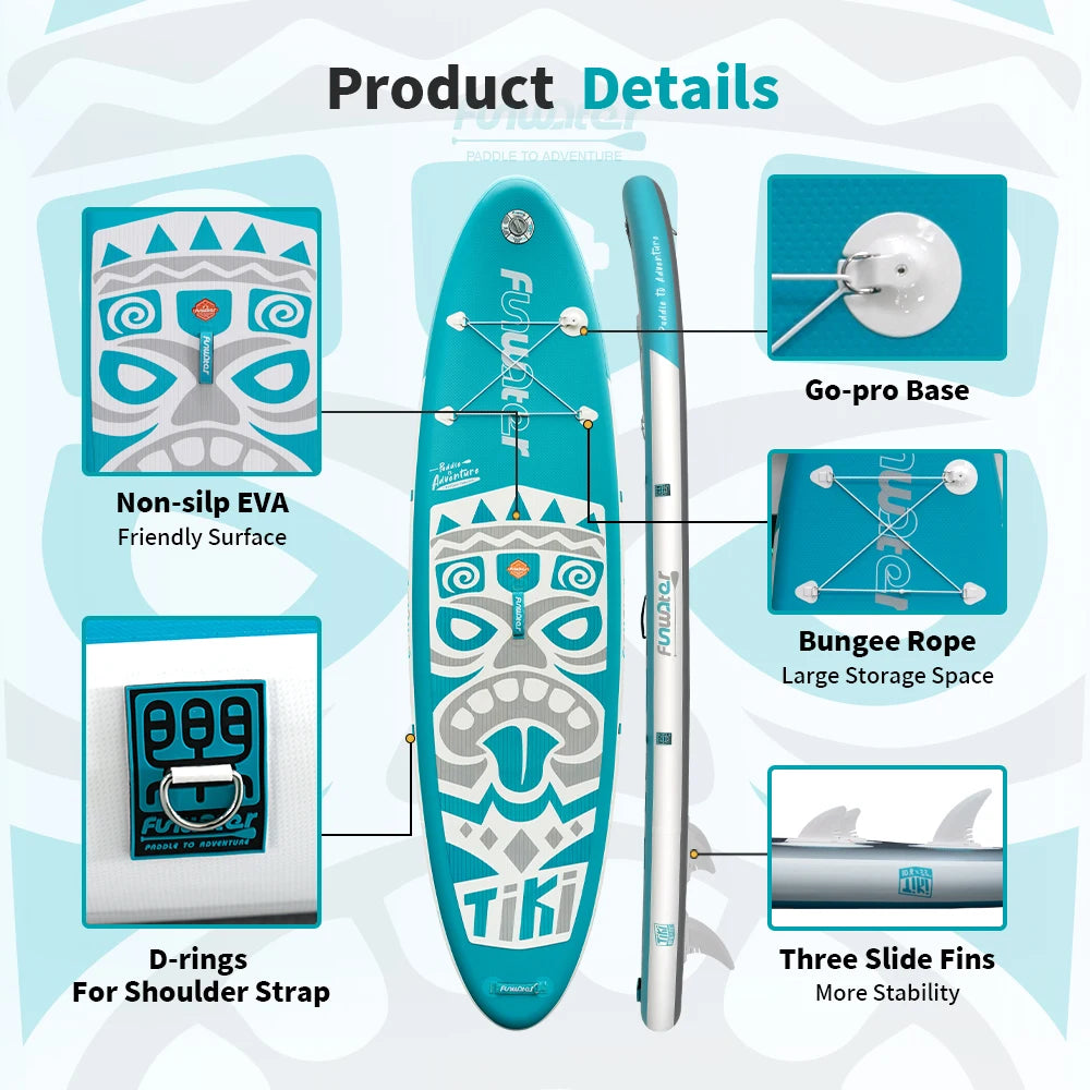 Funwater 320cm Uppblåsbar SUP-bräda 10'6" Stand Up Paddleboard Tiki Design