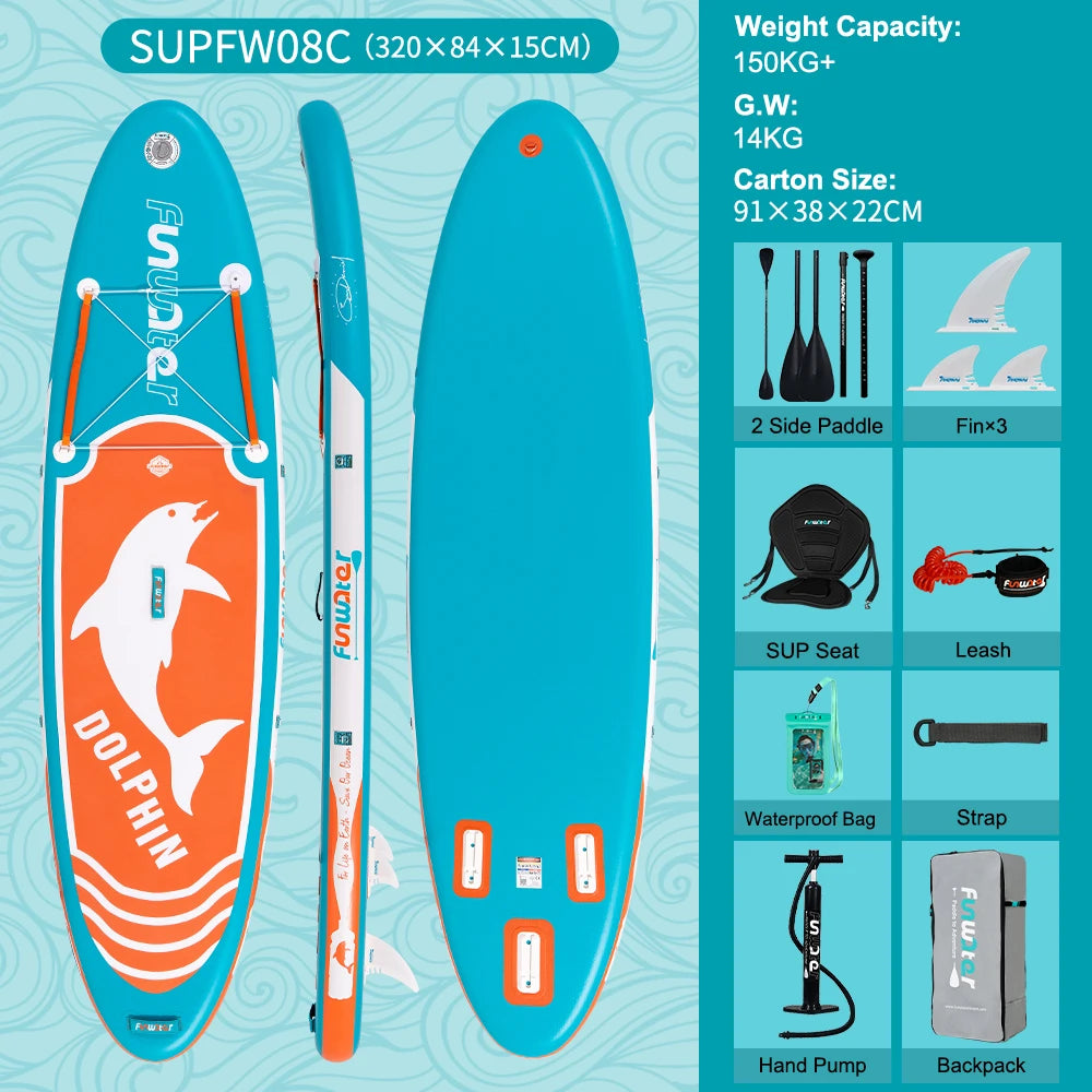 FunWater SUPFW08C Orange Dolphin Paddleboard med Kajaksits - Komplett SUP-paket SUPFW08C Polen (3–6 dagar)