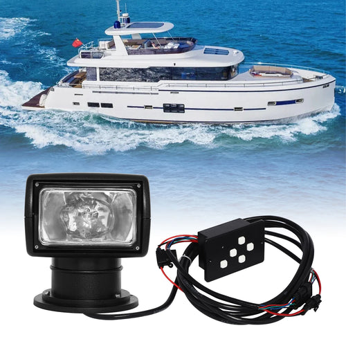 100W 12V Boat Spotlight 355° Rotation 2624ft Lighting Remote Control Searchlight IP66 Waterproof ABS Halogen Light for Marine