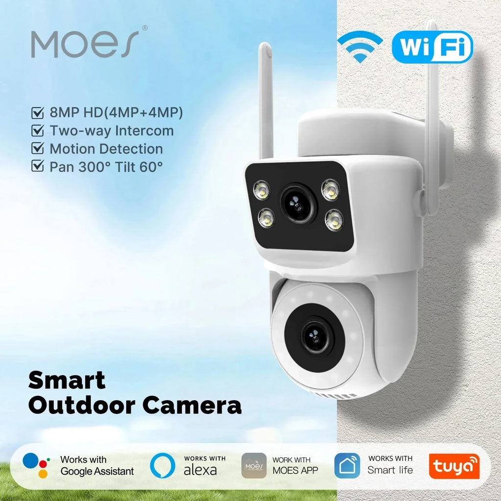 Moes Smart WiFi Utomhus Säkerhetskamera 8MP Dual Screen 2.4G/5G IP65 Vattentät