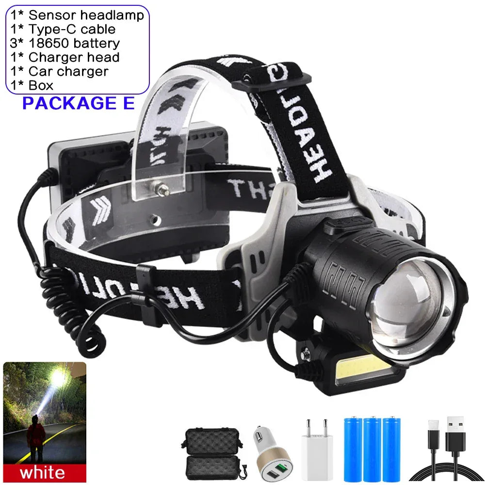 Kraftfull LED Pannlampa 120000lm - USB Laddbar med Sensor & Powerbank. VIT-E