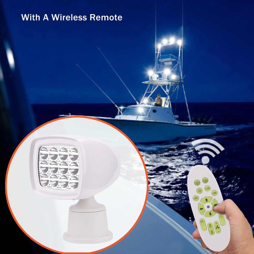 Wireless LED Remote Control Marine Searchlight 10-30V 60W 1600LM IP65 Boat Spotlight with RF Remote