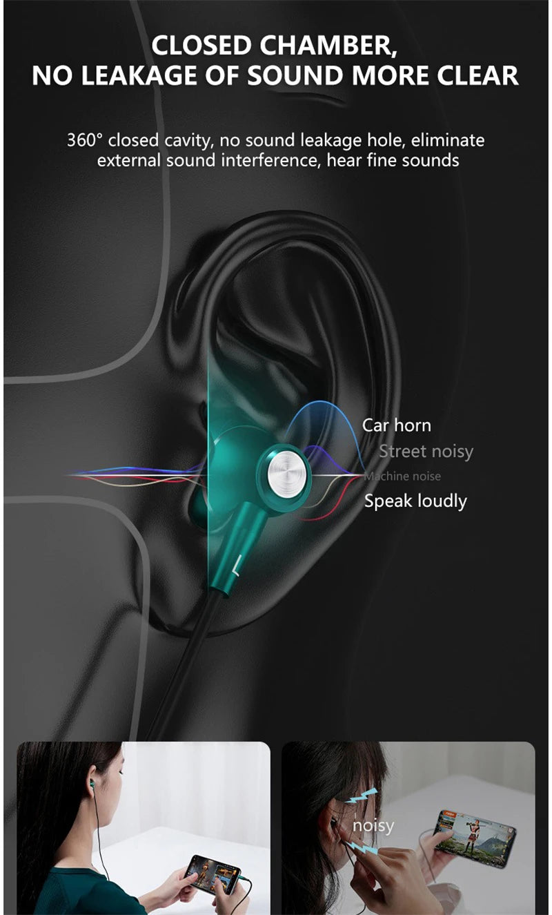 Type-C/3.5mm Kabelanslutna Hörlurar - Dubbel Bass In-Ear med Mikrofon & Karaoke
